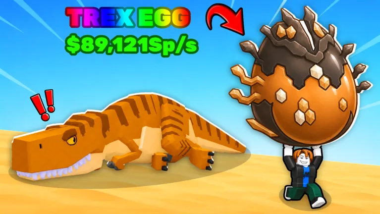 Visuel officiel : un joueur soulève l'œuf du T-Rex